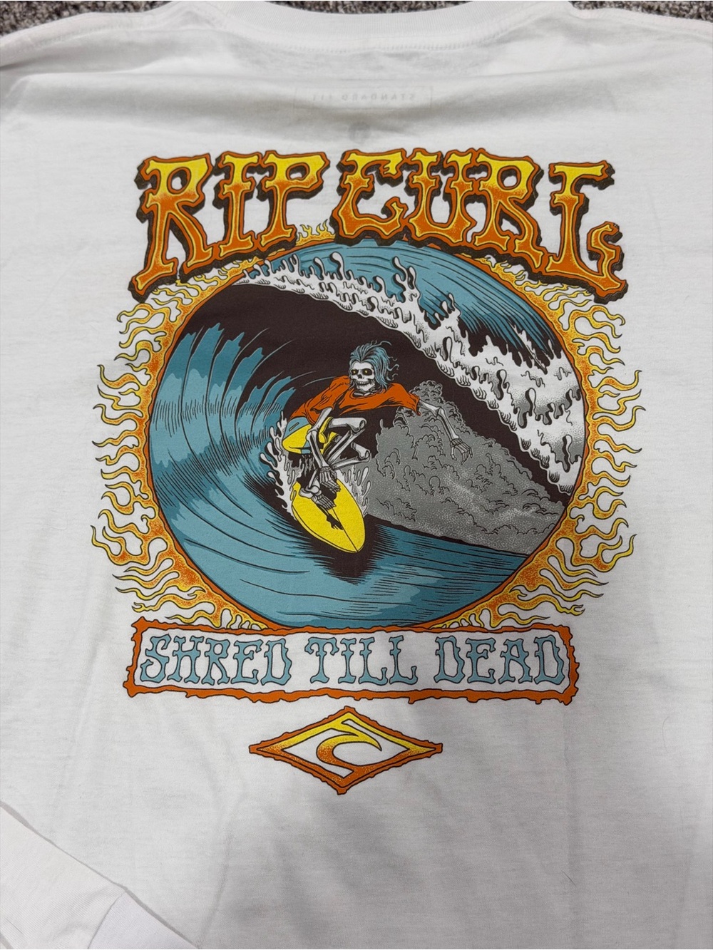 Rip Curl Men’s White 'Shred Till Dead' Graphic Tee size medium. Long sleeve